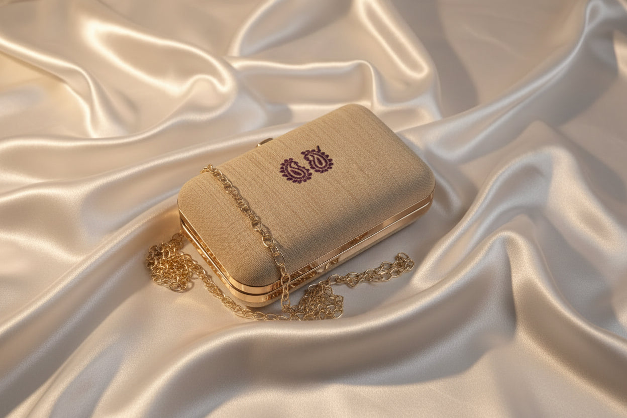 Silk Clutch Assam Gheecha with small Kolka motif