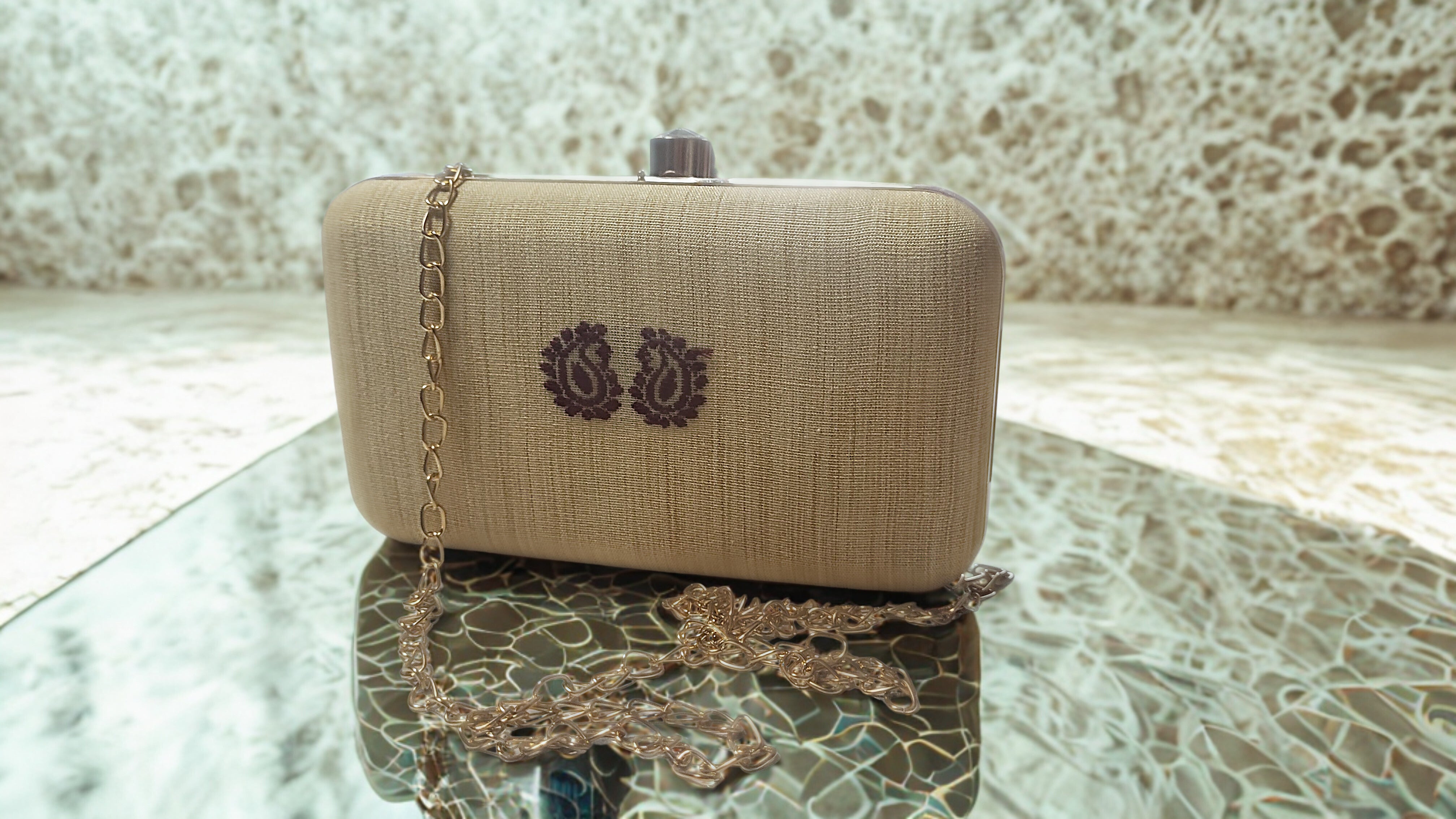 Silk Clutch Assam Gheecha with small Kolka motif
