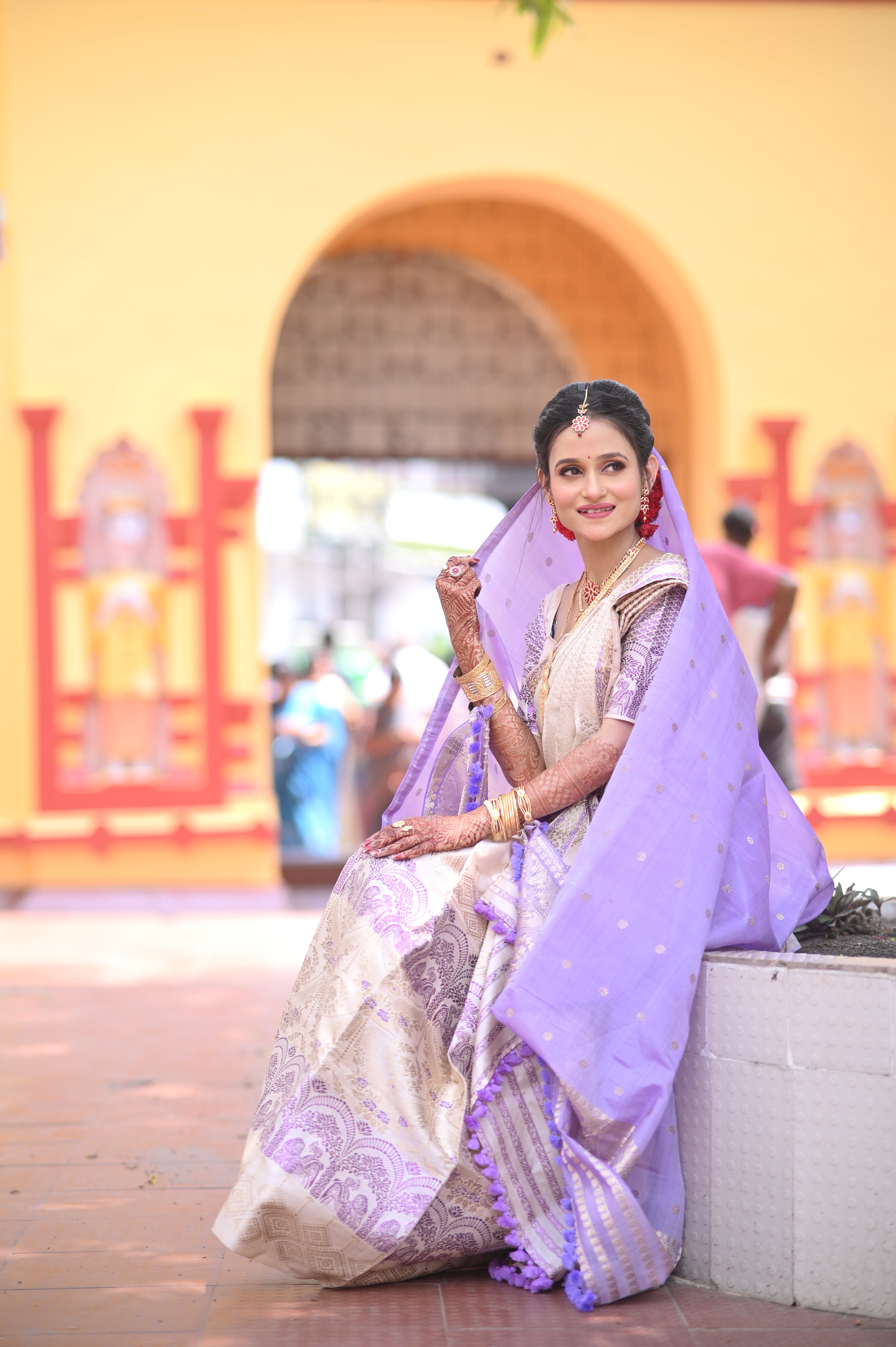 Mauve Pat Silk Bridal Mekhela Chador with heavy worked Blouse piece