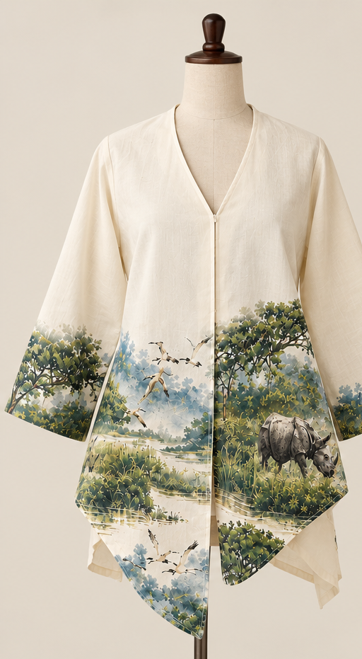 Kaziranga Rhino Printed Asymmetric Shrug