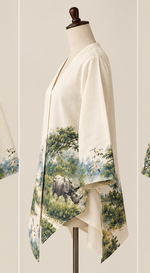 Kaziranga Rhino Printed Asymmetric Shrug