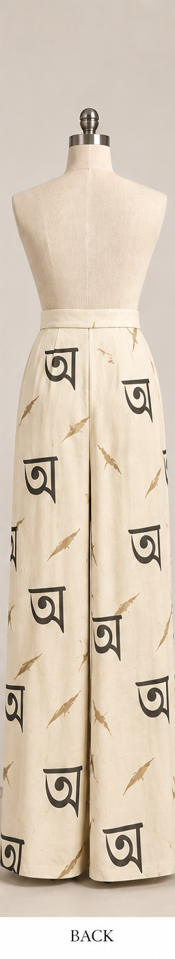 Assamese Letter Print Wide-Leg Palazzo Pants