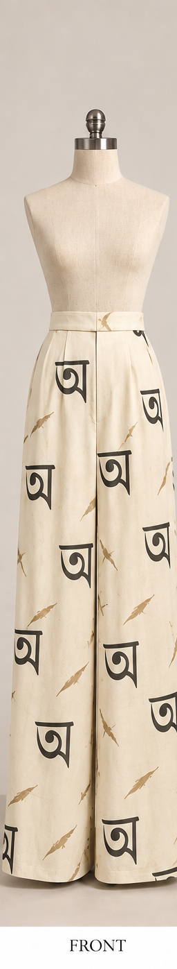 Assamese Letter Print Wide-Leg Palazzo Pants