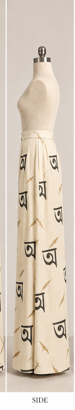 Assamese Letter Print Wide-Leg Palazzo Pants