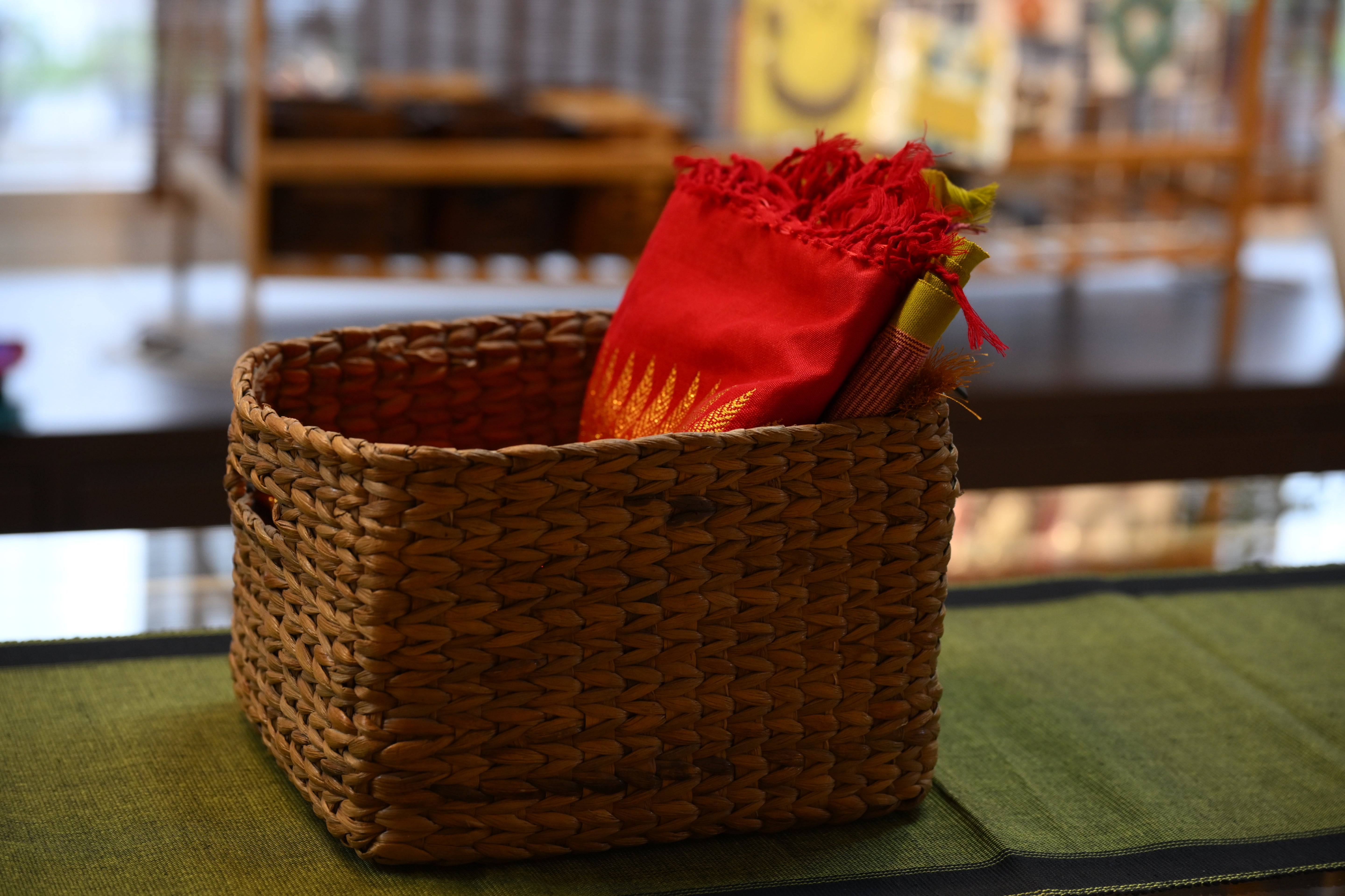 Handwoven Water Hyacinth Basket– 9"x8"x6"