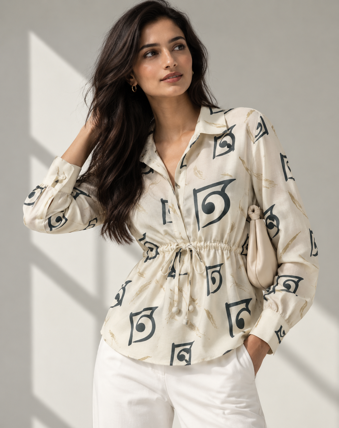 Assamese alphabet printed Gathered Waist Shirt