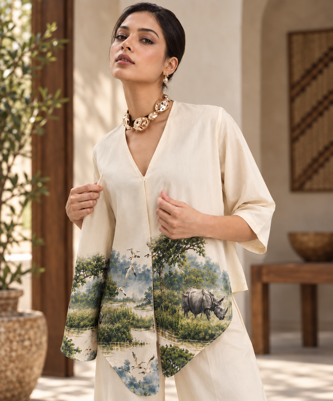 Kaziranga Rhino Printed Asymmetric Shrug