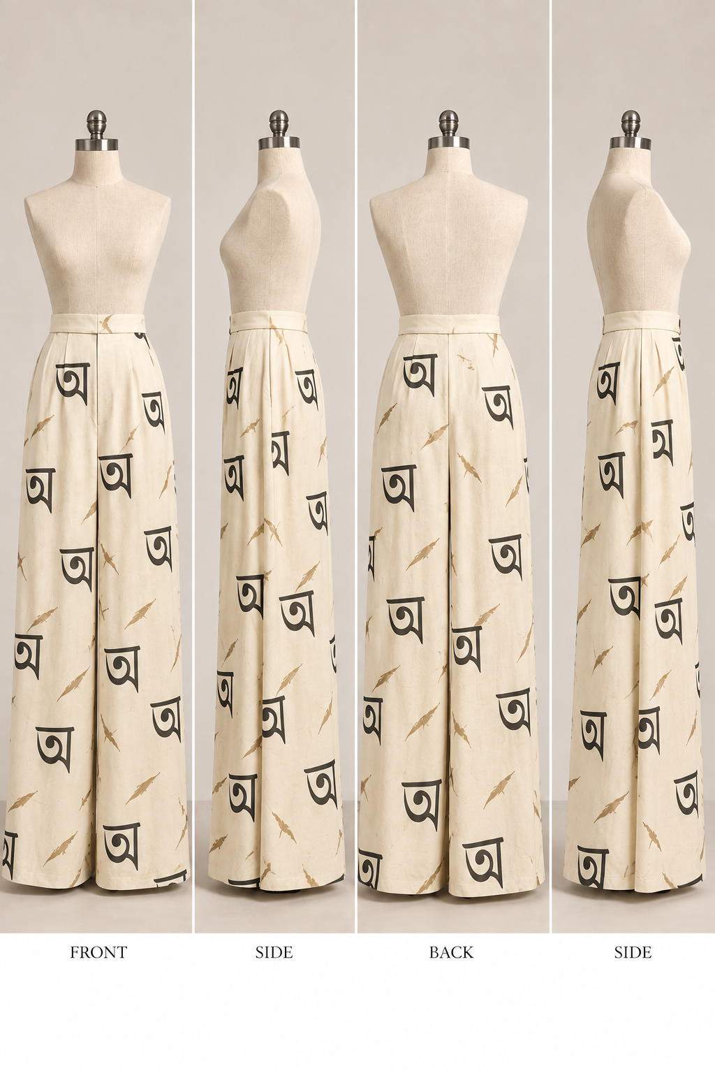 Assamese Letter Print Wide-Leg Palazzo Pants