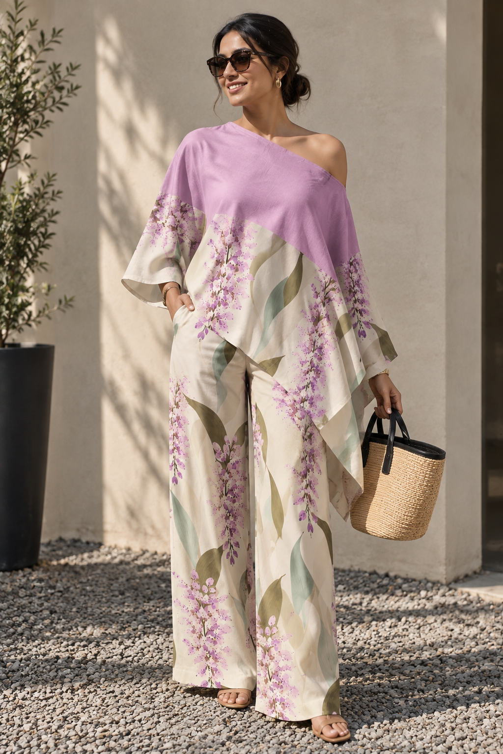 "Kopou" flower off shoulder printed kaftan styled top