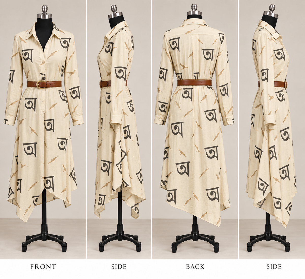 Assamese “অ” Alphabet Asymmetric Shirt Dress