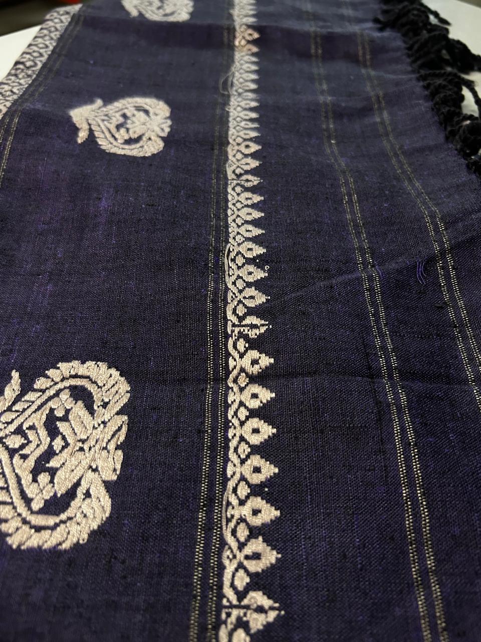 Black Eri Silk Stole with Assamese Motifs | Ahimsa Silk