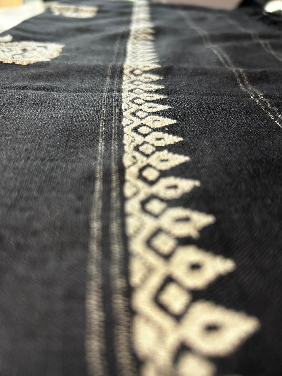 Black Eri Silk Stole with Assamese Motifs | Ahimsa Silk