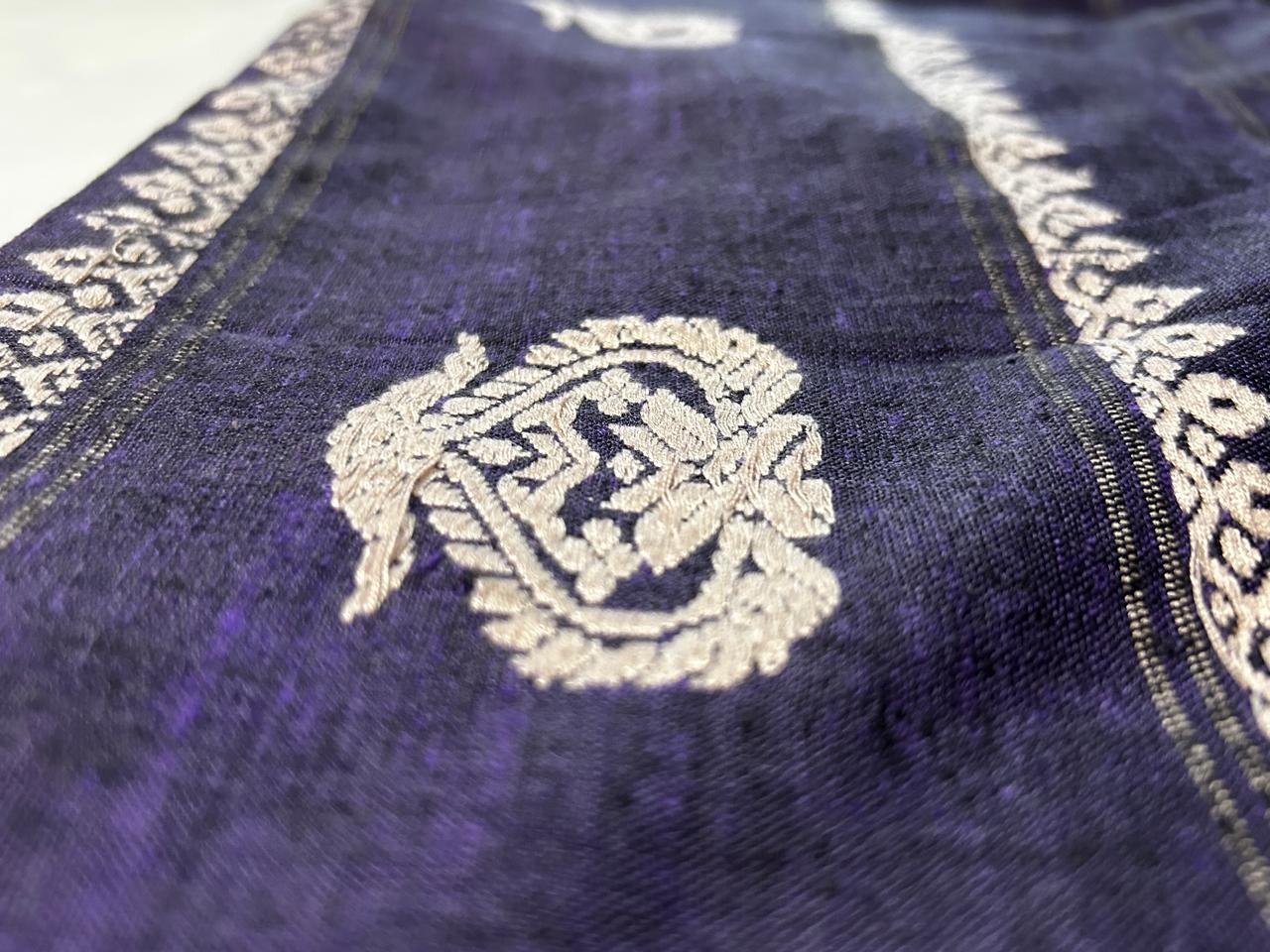 Purple Eri Silk Stole with Assamese White Motifs | Handwoven Ahimsa Silk | Lightweight Women’s Stole