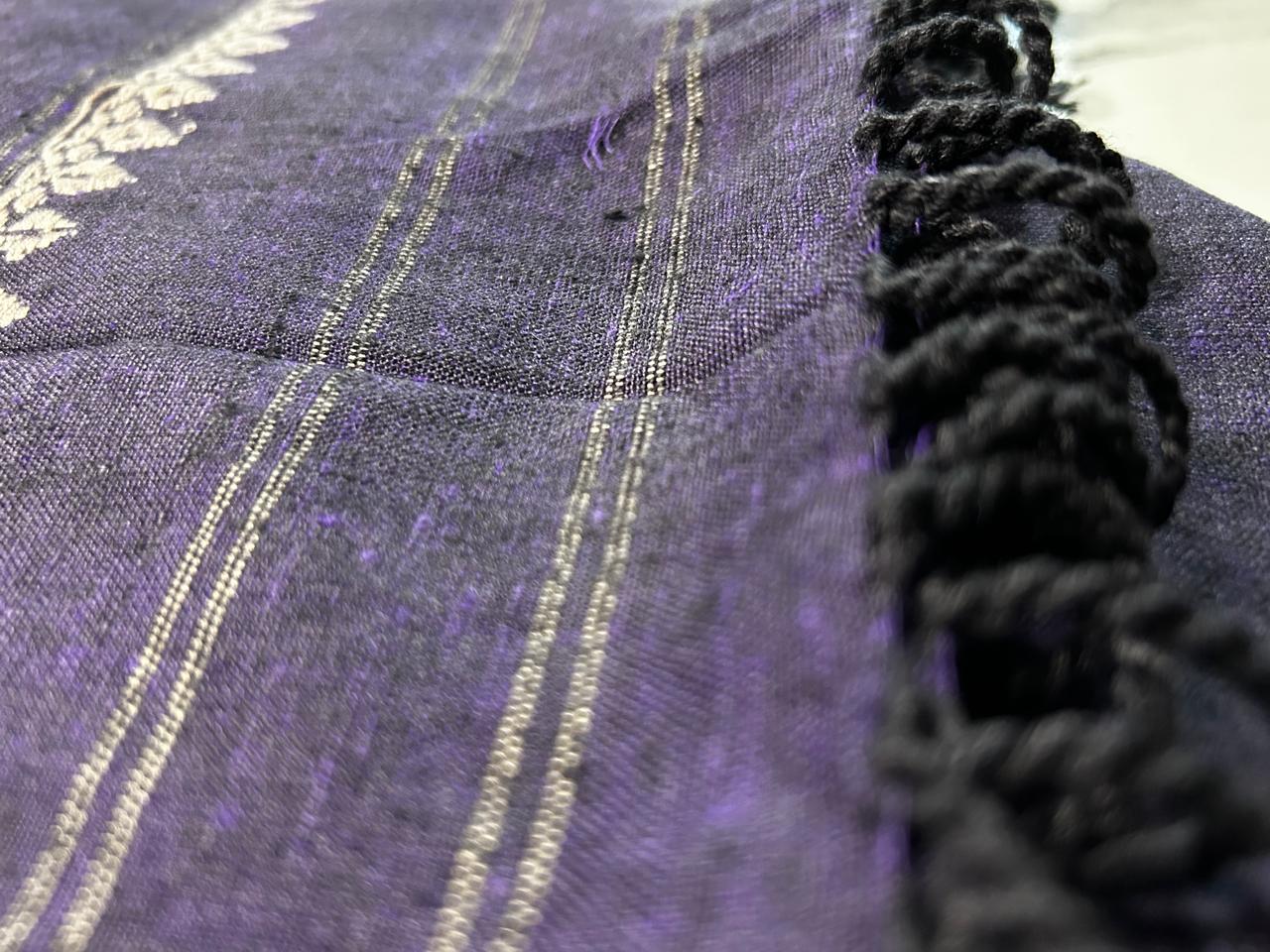 Purple Eri Silk Stole with Assamese White Motifs | Handwoven Ahimsa Silk | Lightweight Women’s Stole