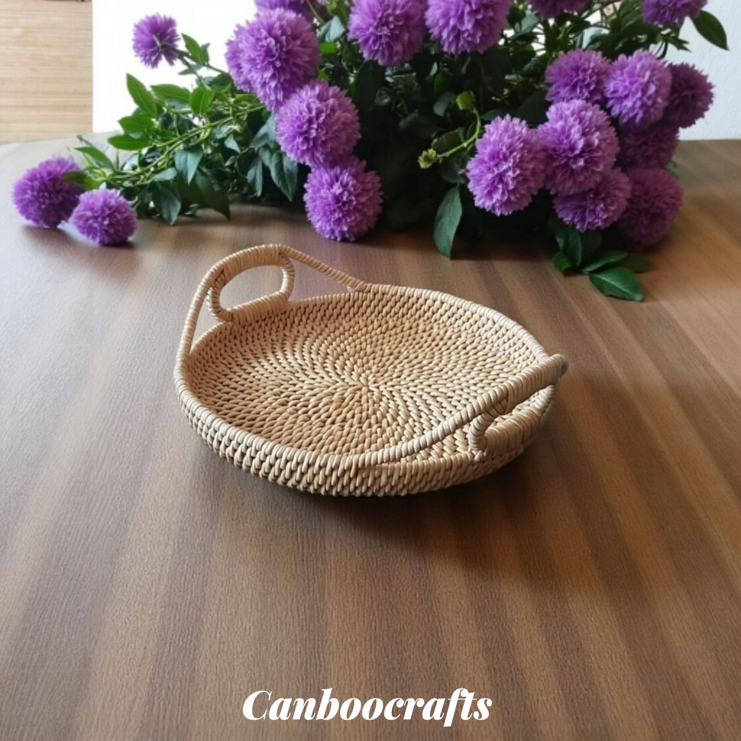 Handwoven Cane Round Serving Tray