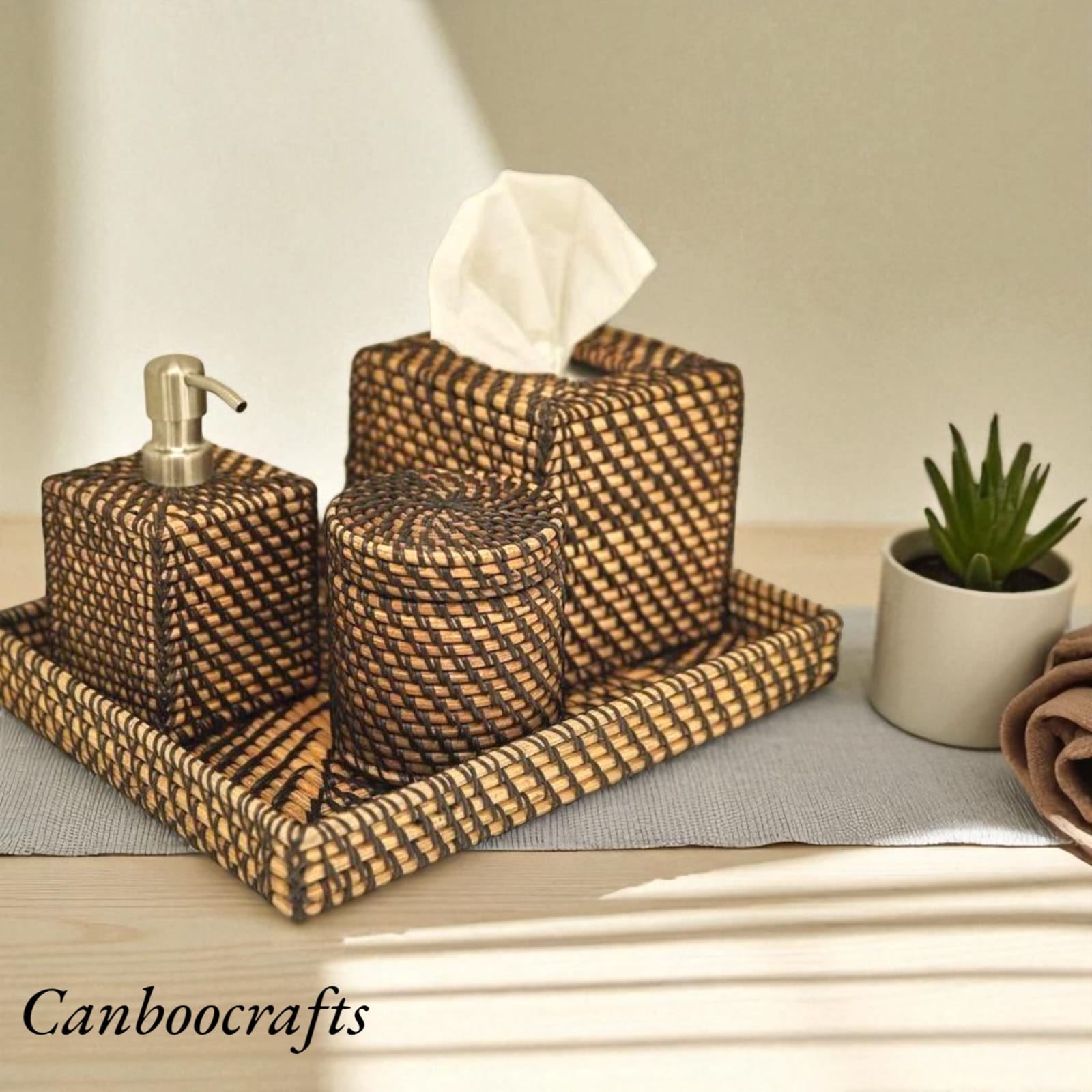 Handwoven Cane Bath & Vanity Bathroom Organizer Set (Copy)