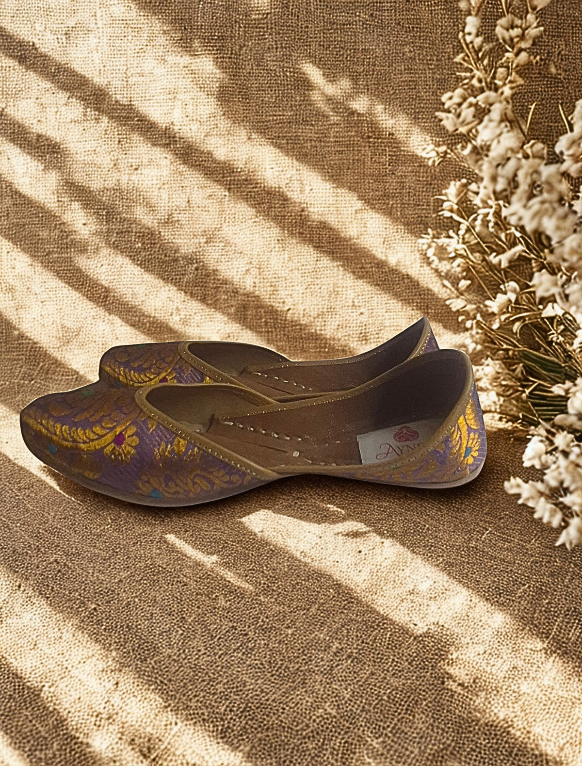 Assam Silk Purple Gold Brocade Mojaris