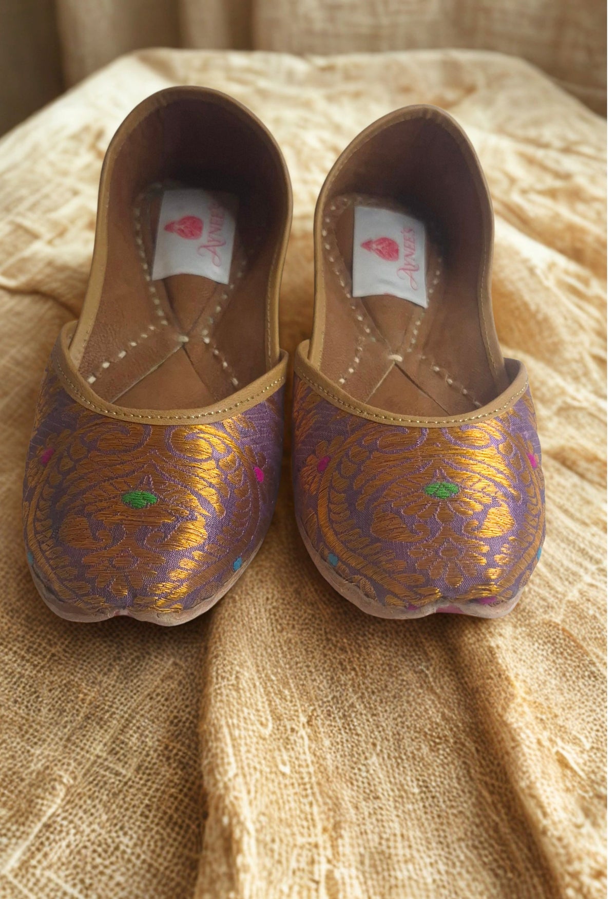 Assam Silk Purple Gold Brocade Mojaris