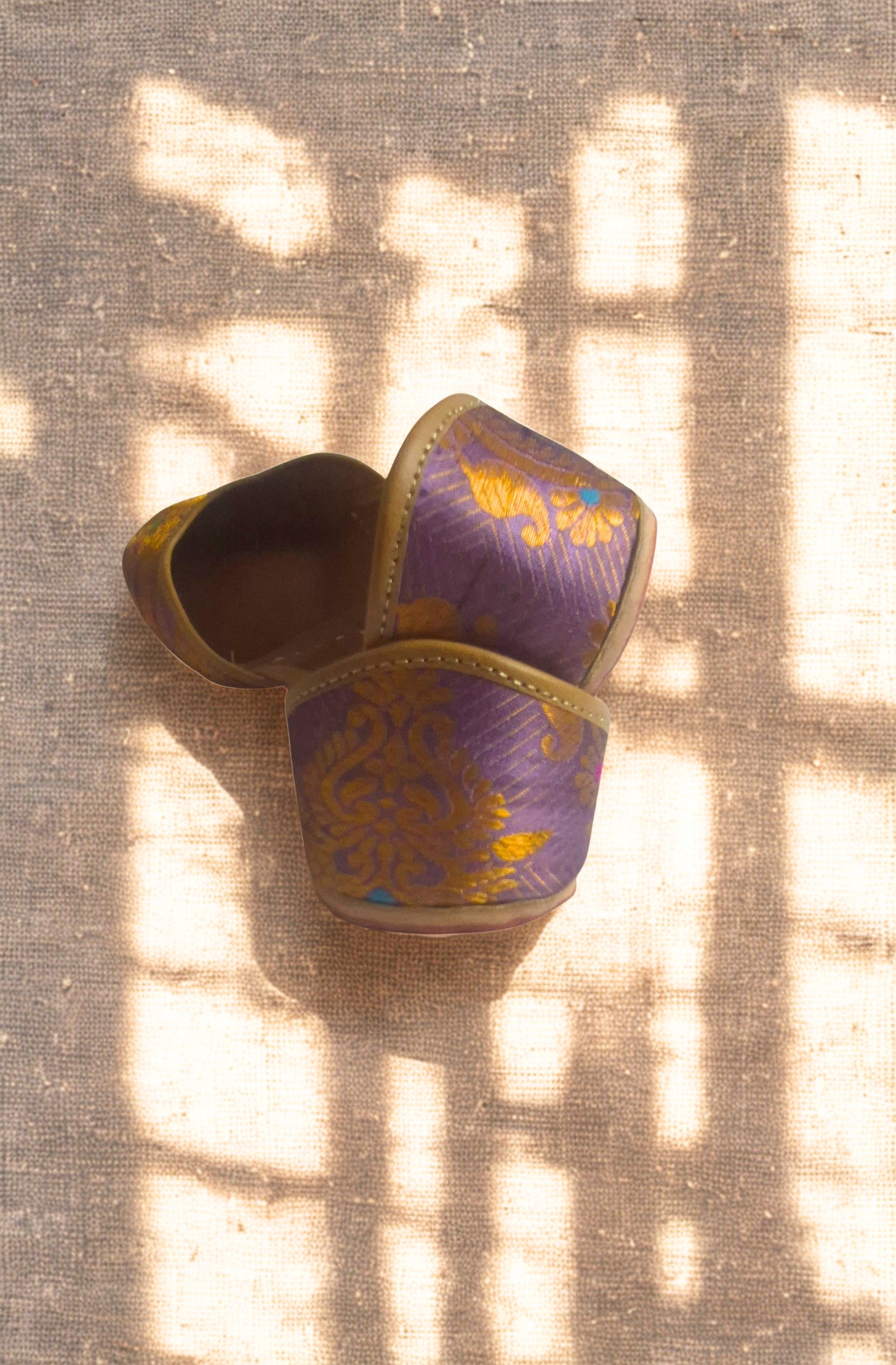 Assam Silk Purple Gold Brocade Mojaris