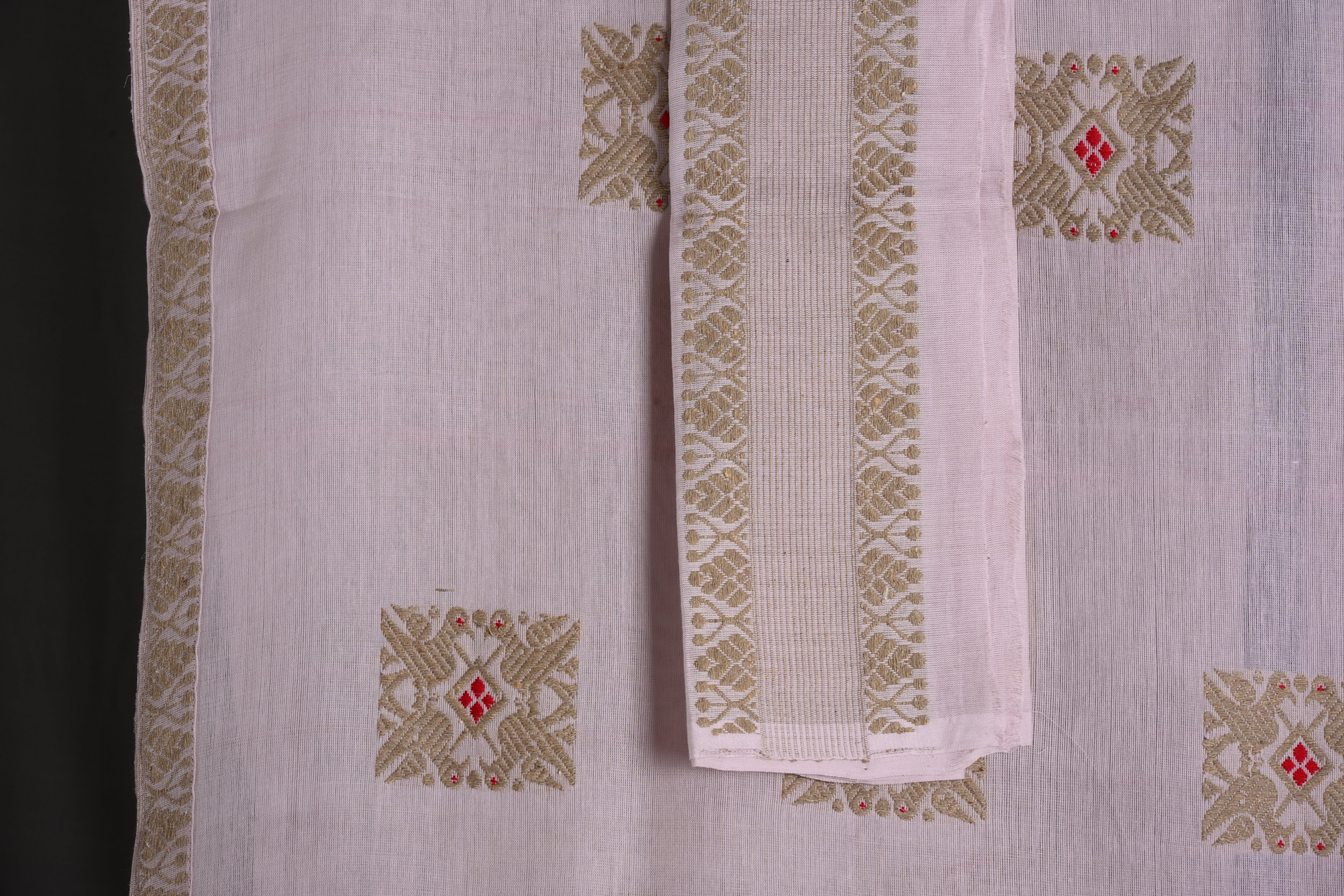 Soft Pink Assamese Eri Silk Saree with Geometric Motifs