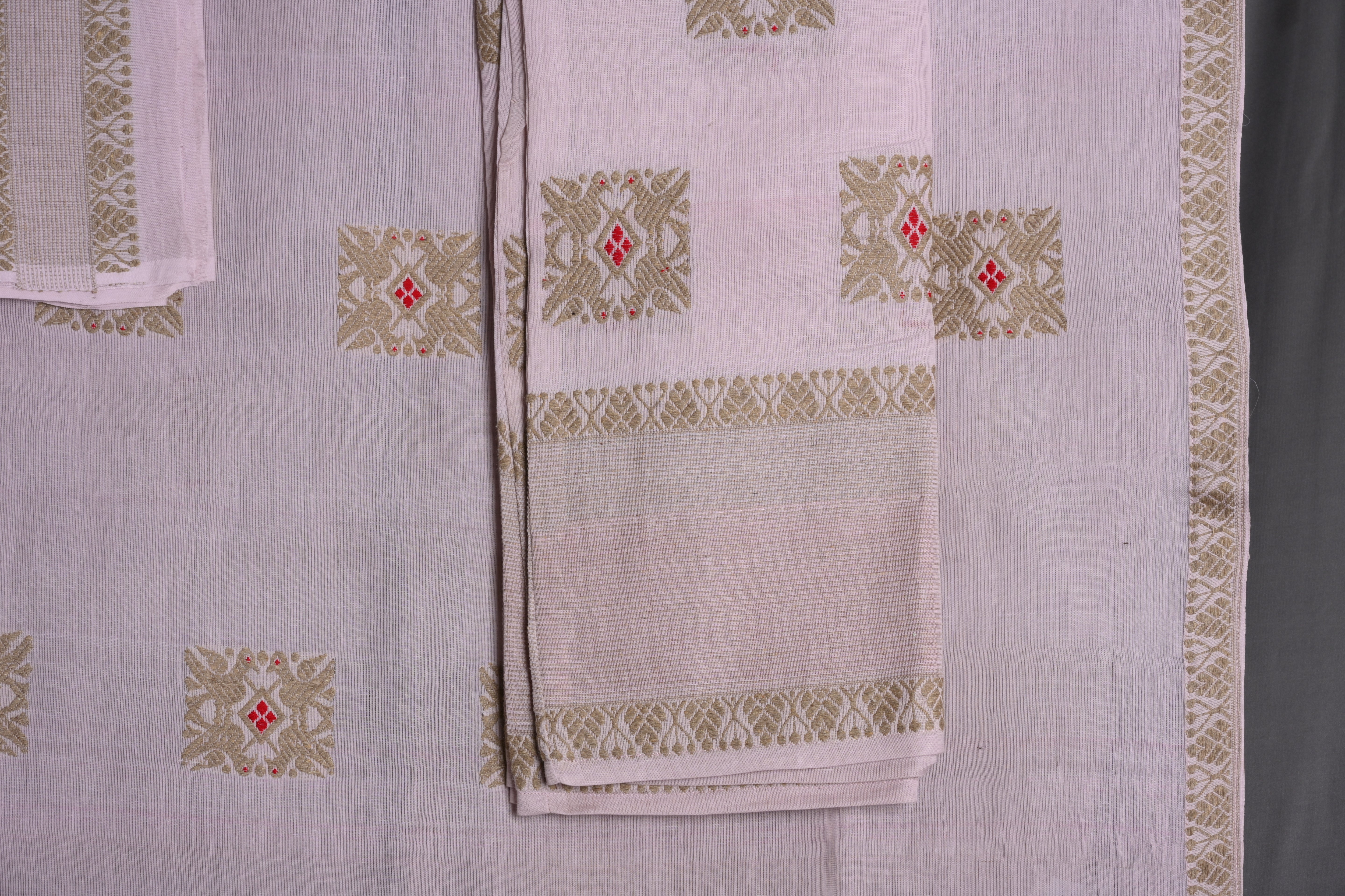 Soft Pink Assamese Eri Silk Saree with Geometric Motifs