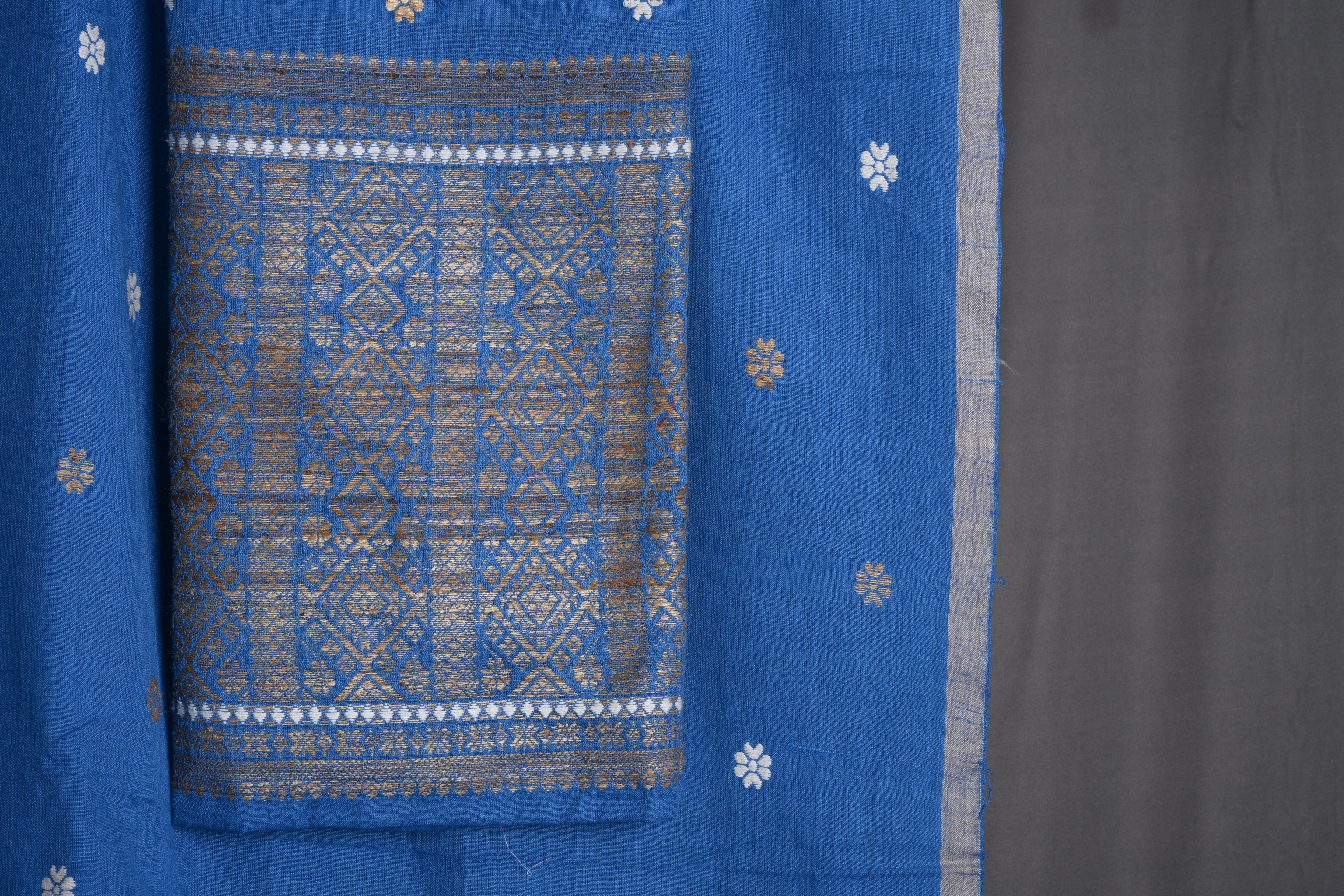 Vibrant blue Assamese Eri Silk Mekhela Sador