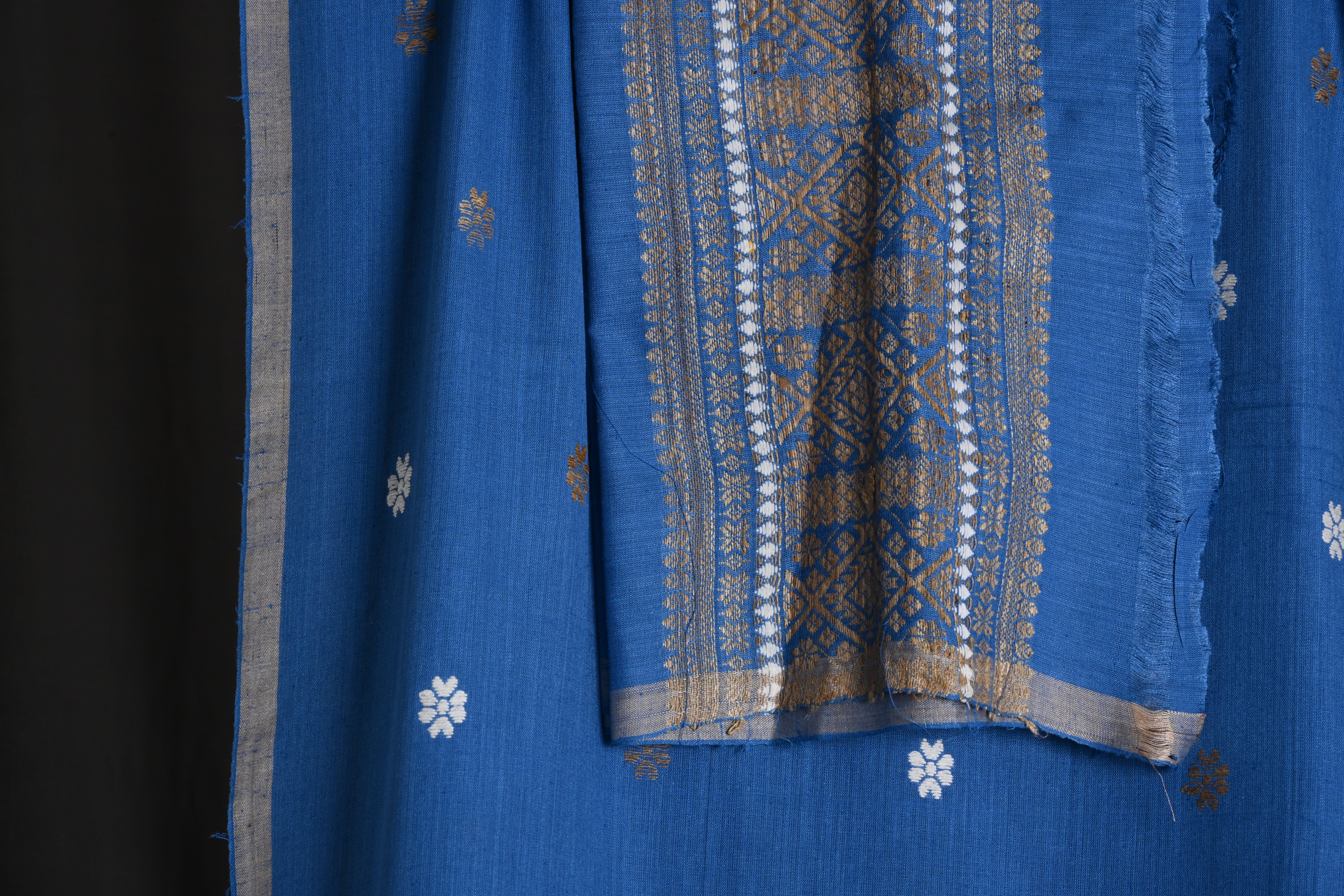 Vibrant blue Assamese Eri Silk Mekhela Sador