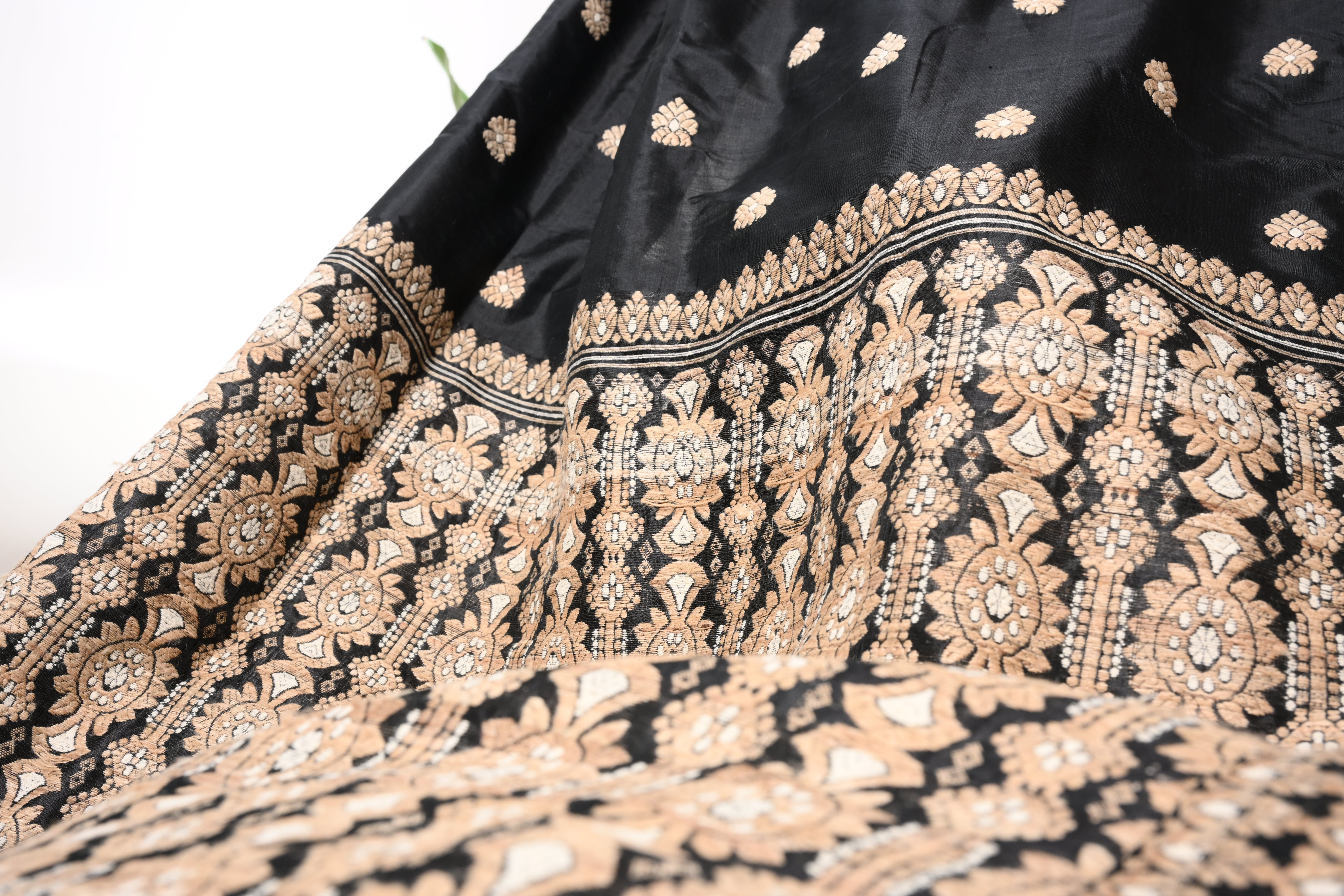 Black Pure Eri Silk Saree with Handwoven Eri Motifs