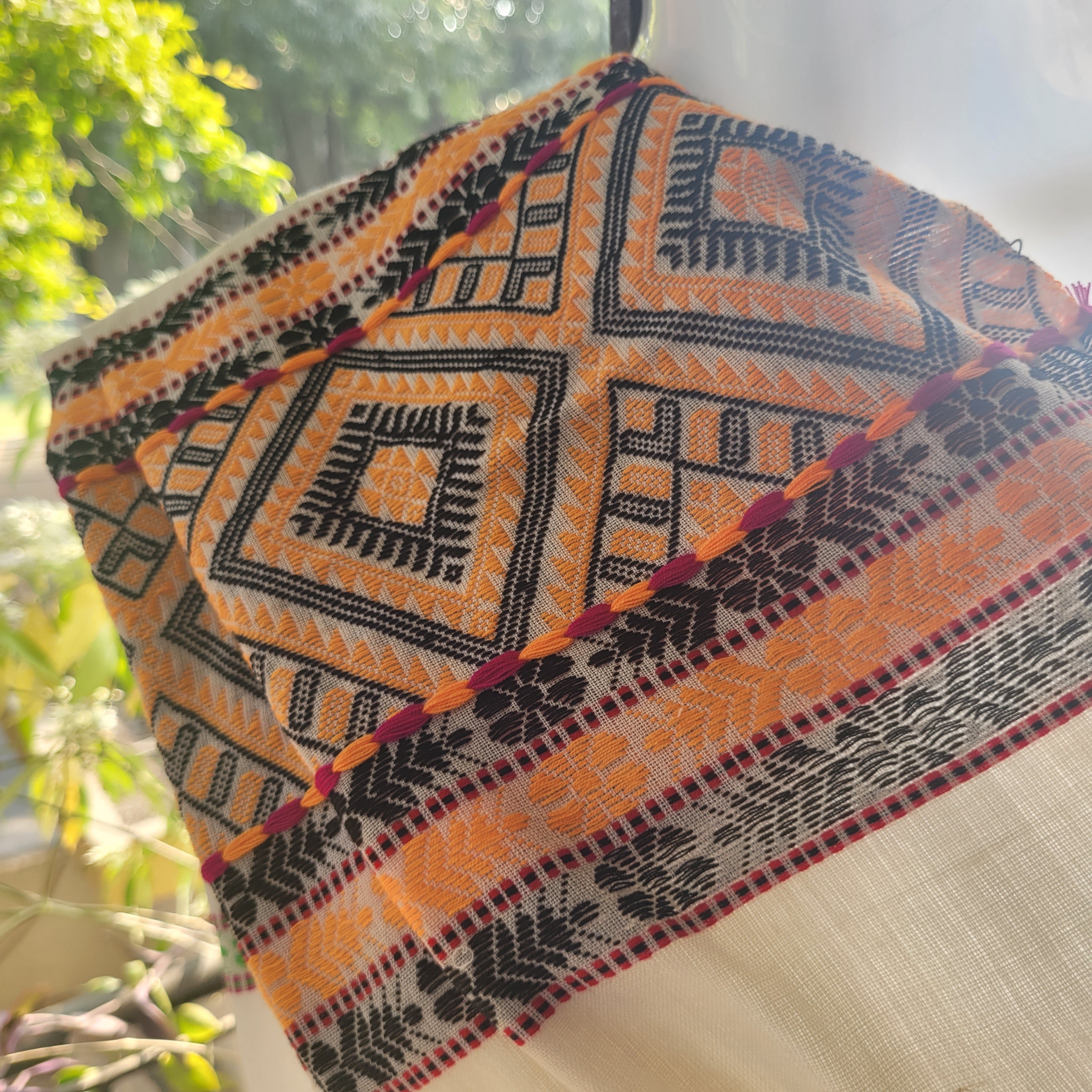 Handloom Cotton Single Sador with Black & Yellow Motifs | Assam Editions