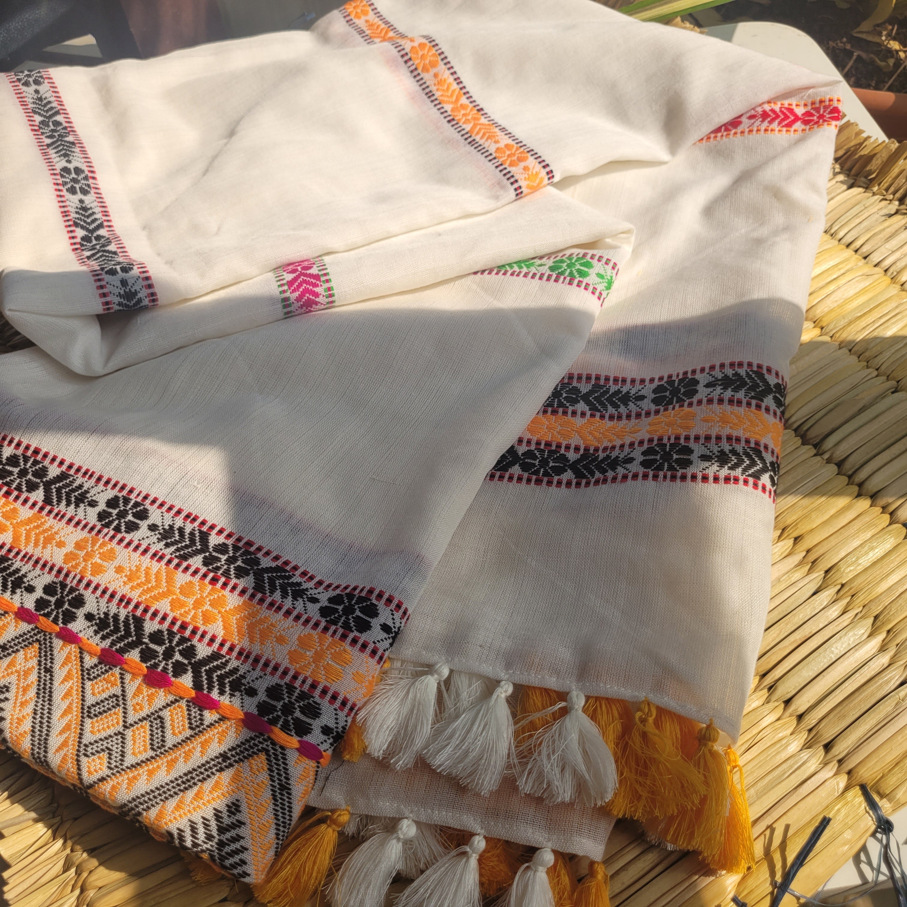 Handloom Cotton Single Sador with Black & Yellow Motifs | Assam Editions