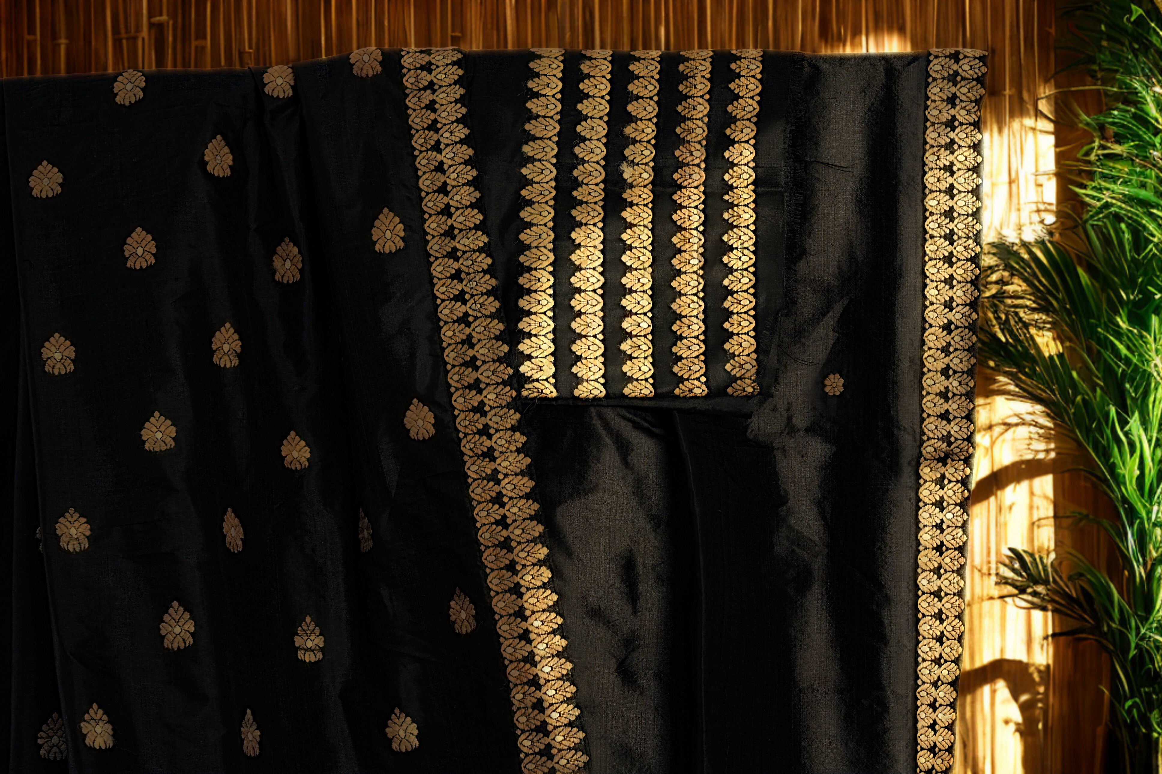 Black Pure Eri Silk Saree with Handwoven Eri Motifs