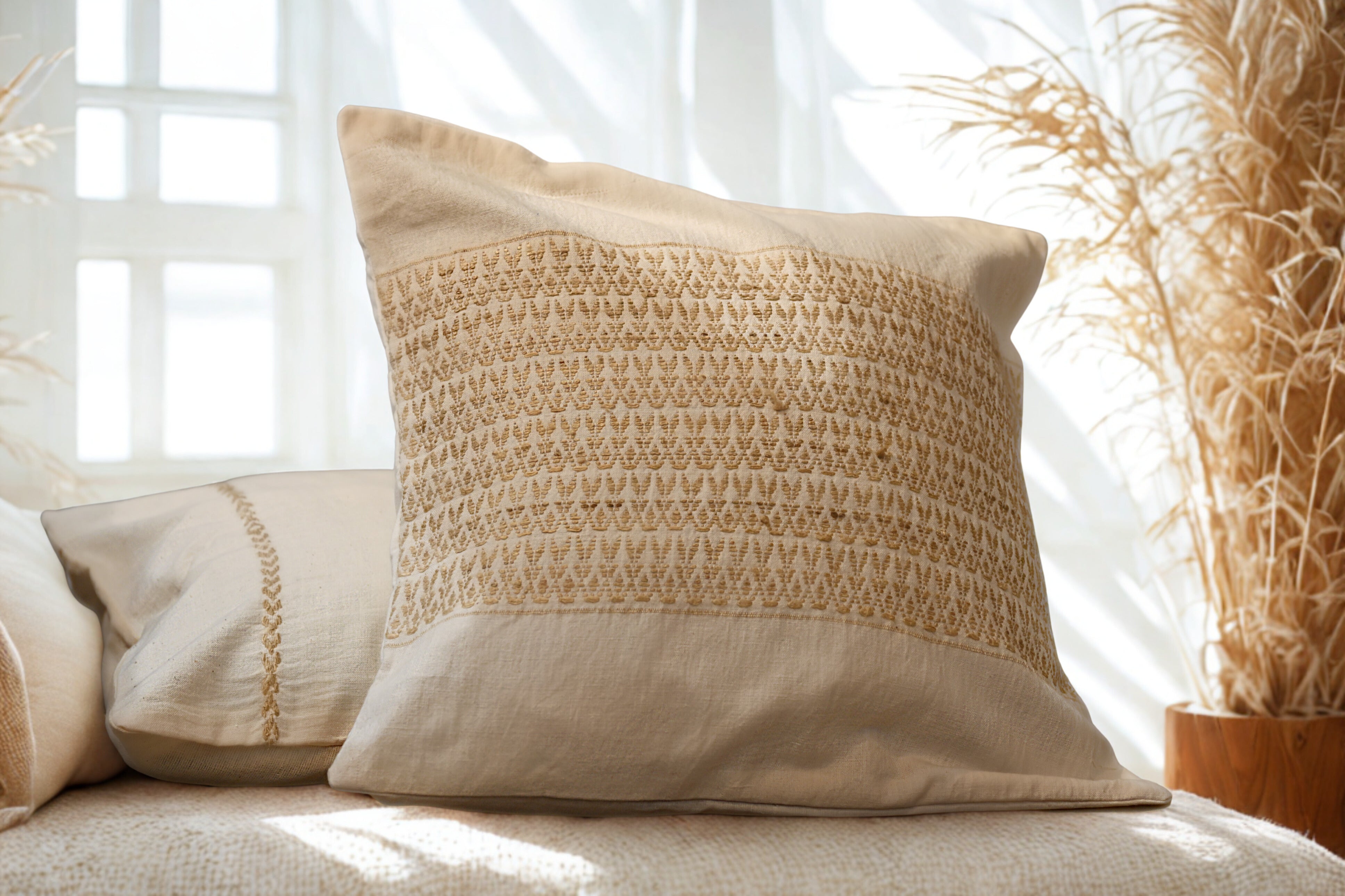 Handwoven Cushion Cover with Motifs in Eri