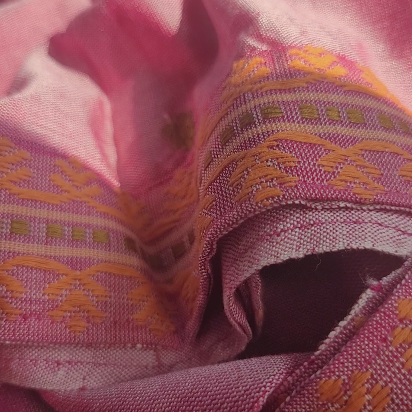 Handloom Cotton Single Sador in Blush Pink with Yellow Motifs | Assam Editions