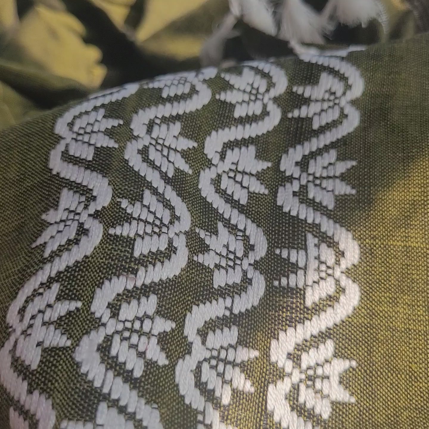 Handloom Cotton Single Sador in Olive Green with White Motifs | Assam Editions