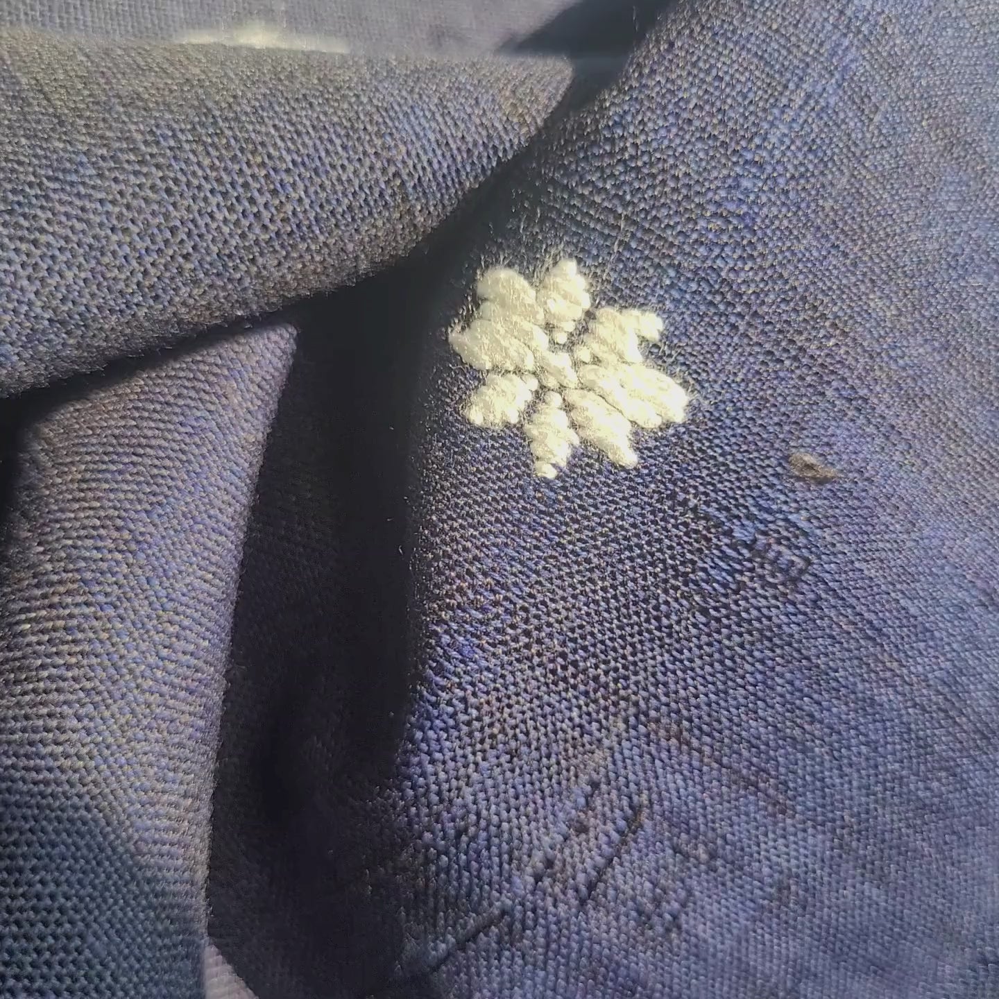 Handloom Cotton Single Sador in Indigo Blue with Red & White Motifs | Assam Editions