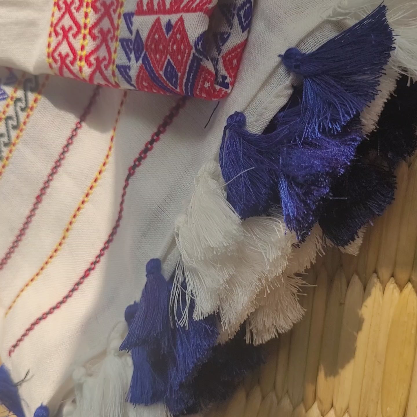 Handloom Cotton Single Sador with Red & Blue Assamese Motifs | Assam Editions